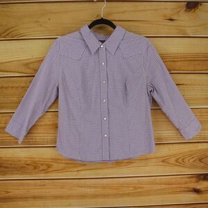 Route 66 Long Sleeve Snap Button Up Shirt Boys Size L Red Plaid‎ Cotton Stretch